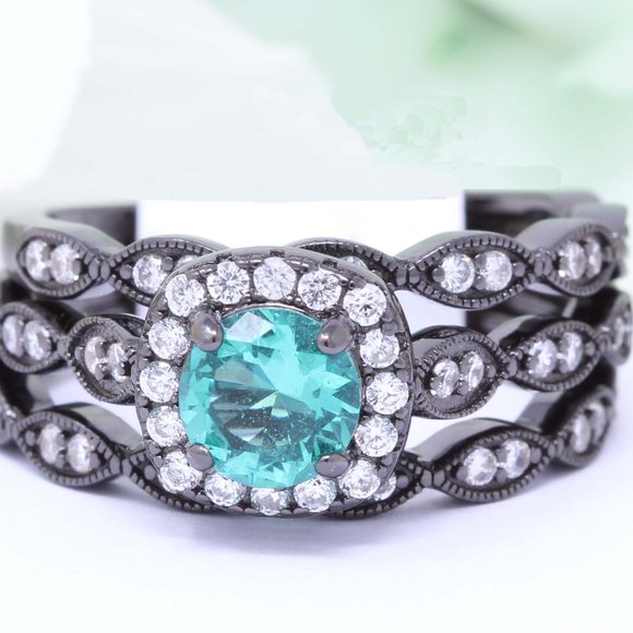 Three Piece Round Art Deco Black 925 Sterling Silv - Picture 1 of 1